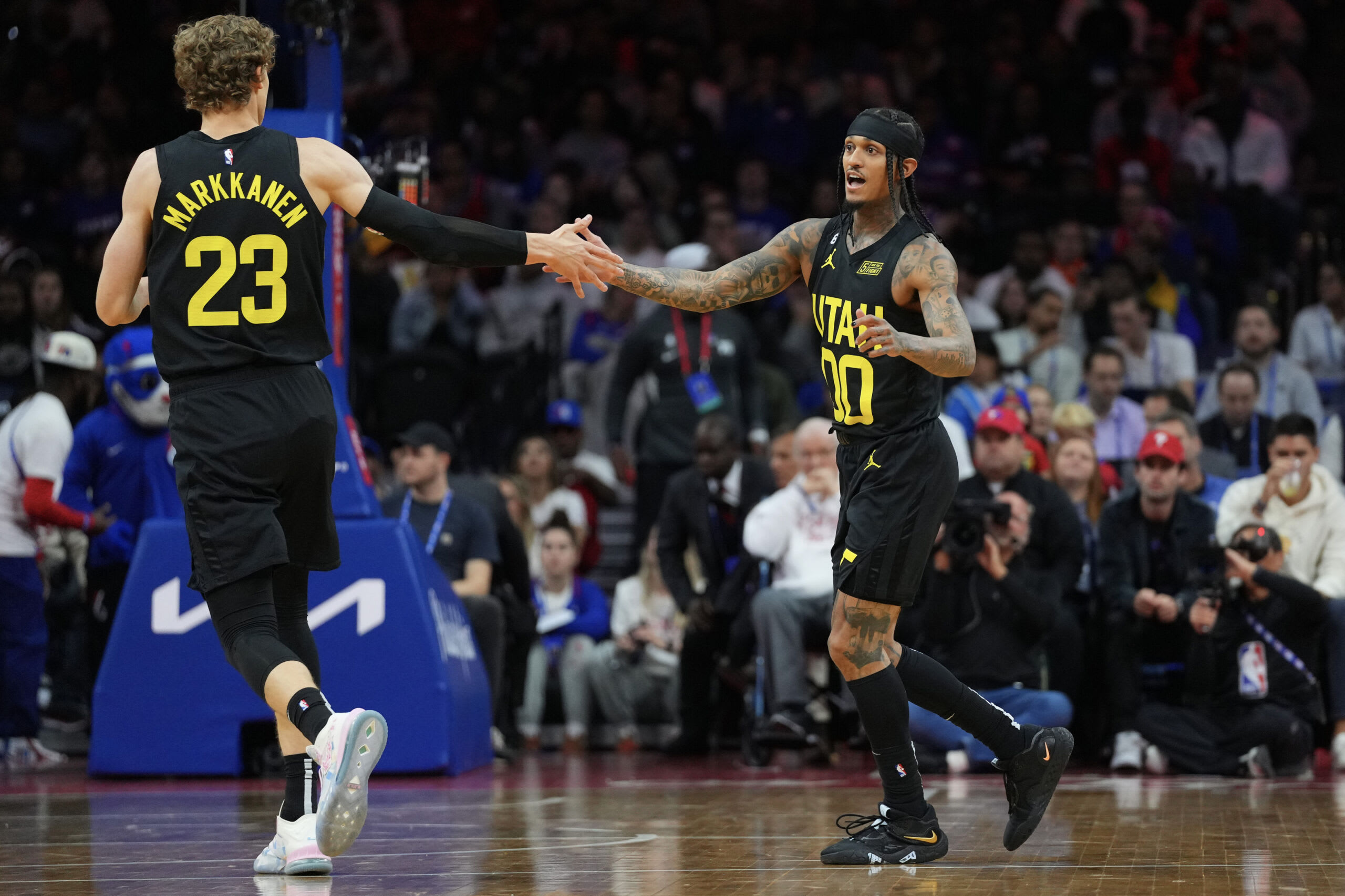 Lauri Markkanen and Jordan Clarkson of the Utah Jazz.